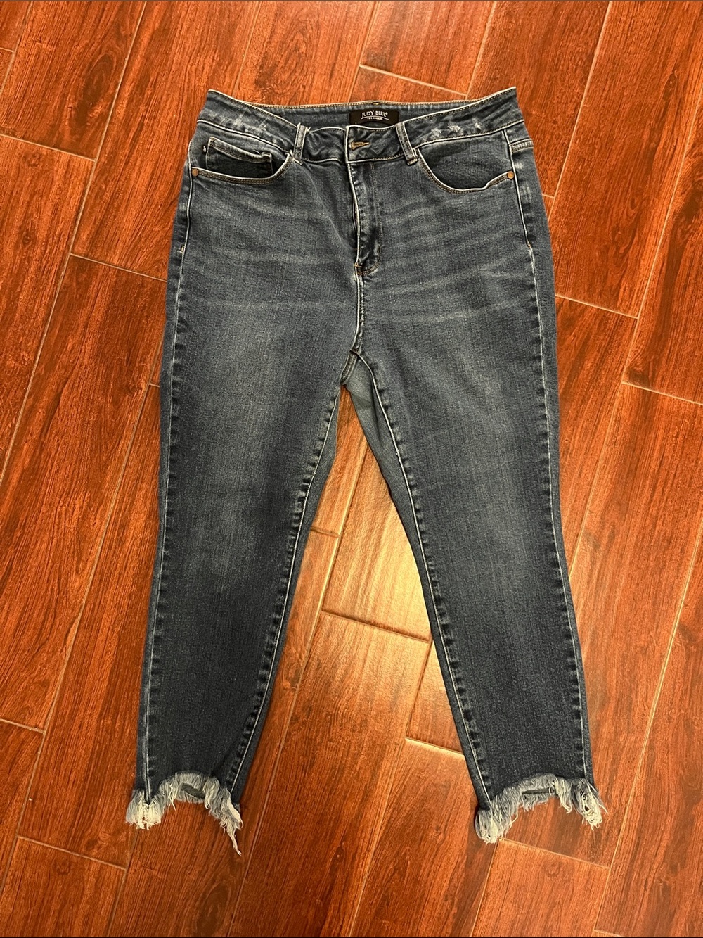 Judy Blue Dark Blue Distressed Hem Skinny Jeans